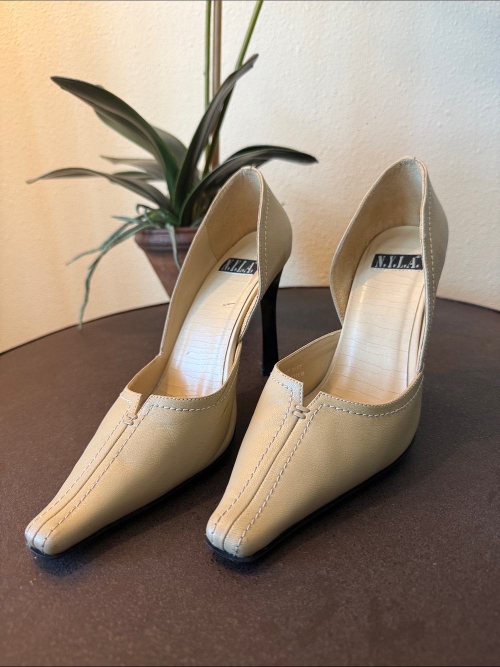 N.Y.L.A. Tan Pointed Toe Leather High Heels Pumps Size7